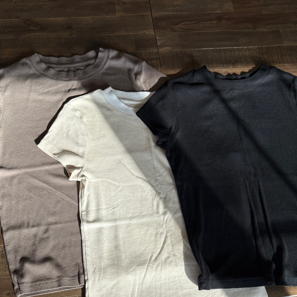 SOLD TOGETHER - a new day Women's Short Sleeve Tees - Black, Cream, and Brown
